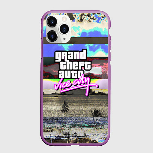 Чехол iPhone 11 Pro матовый Vice city glitch / 3D-Фиолетовый – фото 1