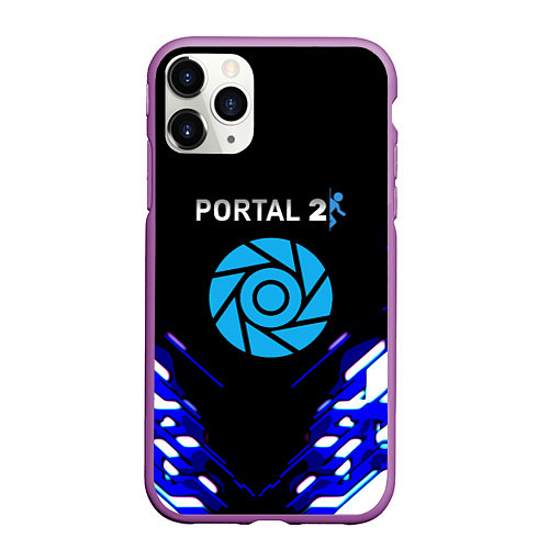 Чехол iPhone 11 Pro матовый Portal 2 неоновая текстура / 3D-Фиолетовый – фото 1