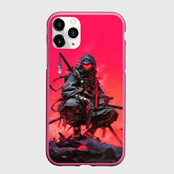 Чехол iPhone 11 Pro матовый Ниндзя в стиле киберпанк, цвет: 3D-малиновый