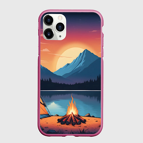 Чехол iPhone 11 Pro матовый В лесу с палаткой / 3D-Малиновый – фото 1