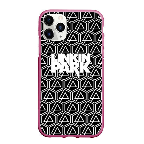 Чехол iPhone 11 Pro матовый Linkin park pattern / 3D-Малиновый – фото 1