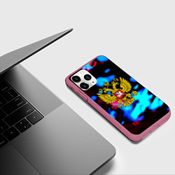 Чехол iPhone 11 Pro матовый Герб РФ блюр боке, цвет: 3D-малиновый — фото 2
