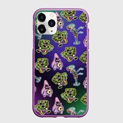 Чехол iPhone 11 Pro матовый Губка Боб - паттерн хэллоуин, цвет: 3D-фиолетовый