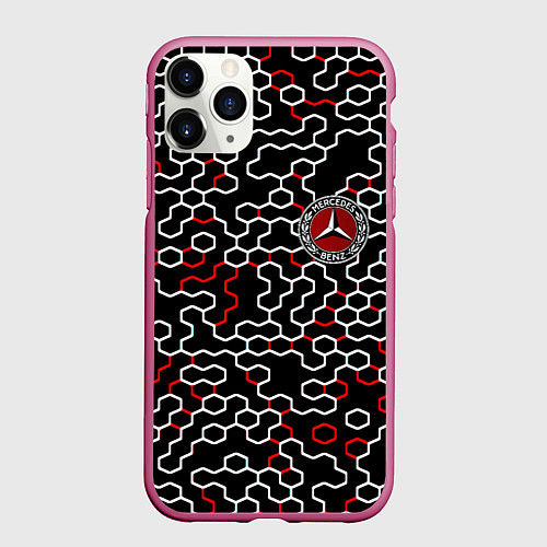 Чехол iPhone 11 Pro матовый Mercedes benz броня текстура / 3D-Малиновый – фото 1