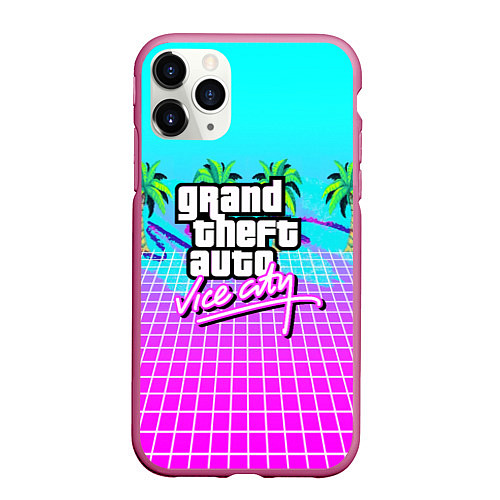 Чехол iPhone 11 Pro матовый Vice city tropic collection / 3D-Малиновый – фото 1