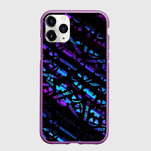 Чехол iPhone 11 Pro матовый Marshmello neon club / 3D-Фиолетовый – фото 1