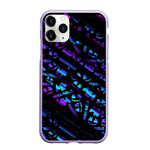 Чехол iPhone 11 Pro матовый Marshmello neon club / 3D-Светло-сиреневый – фото 1