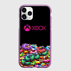 Чехол iPhone 11 Pro матовый Xbox пончики, цвет: 3D-фиолетовый