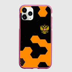 Чехол iPhone 11 Pro матовый Герф РФ соты броня, цвет: 3D-малиновый