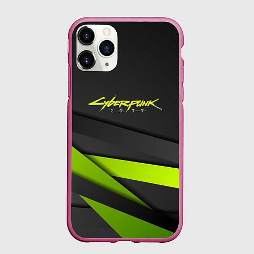 Чехол iPhone 11 Pro матовый Cyberpunk 2077 stripes line / 3D-Малиновый – фото 1