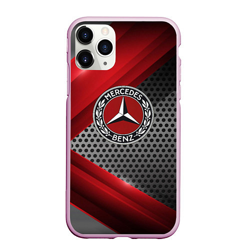 Чехол iPhone 11 Pro матовый Mercedes benz текстура метал / 3D-Розовый – фото 1