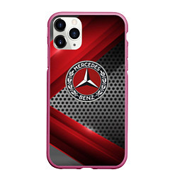 Чехол iPhone 11 Pro матовый Mercedes benz текстура метал, цвет: 3D-малиновый