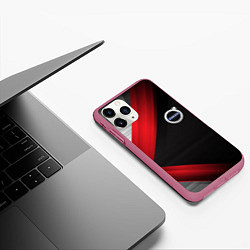 Чехол iPhone 11 Pro матовый Volvo metal stripes, цвет: 3D-малиновый — фото 2