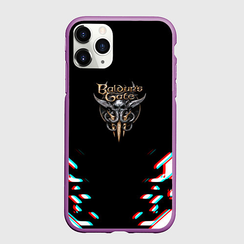 Чехол iPhone 11 Pro матовый Baldurs Gate glitch geometry / 3D-Фиолетовый – фото 1