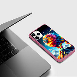 Чехол iPhone 11 Pro матовый Полигональный лев в горах - нейроарт, цвет: 3D-малиновый — фото 2
