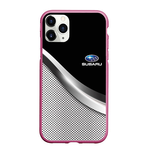 Чехол iPhone 11 Pro матовый Subaru metal steel / 3D-Малиновый – фото 1