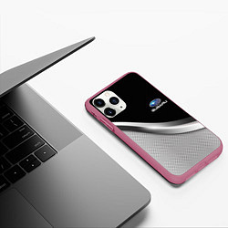 Чехол iPhone 11 Pro матовый Subaru metal steel, цвет: 3D-малиновый — фото 2