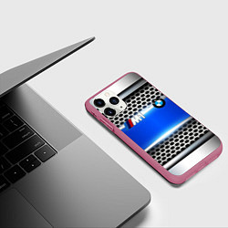 Чехол iPhone 11 Pro матовый BMW metal machine, цвет: 3D-малиновый — фото 2