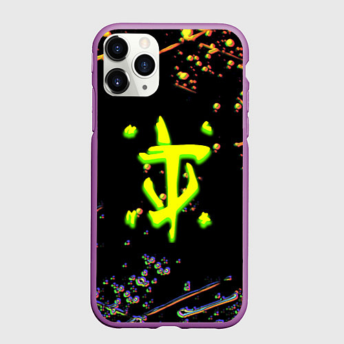Чехол iPhone 11 Pro матовый Doom кислотное лого глитч / 3D-Фиолетовый – фото 1