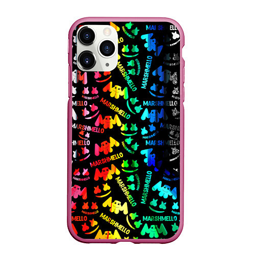 Чехол iPhone 11 Pro матовый Marshmello neon color / 3D-Малиновый – фото 1