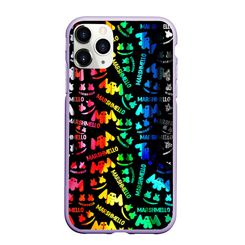 Чехол iPhone 11 Pro матовый Marshmello neon color / 3D-Светло-сиреневый – фото 1