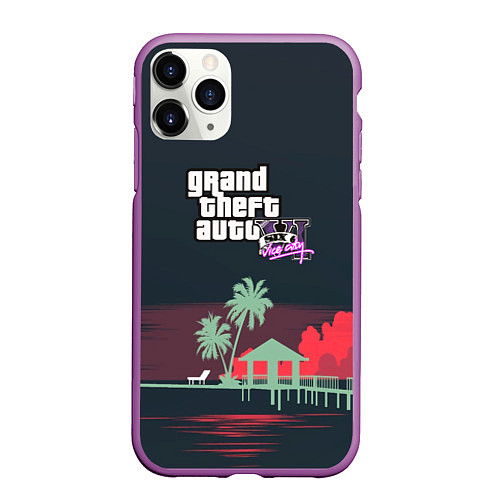 Чехол iPhone 11 Pro матовый GTA tropix game / 3D-Фиолетовый – фото 1