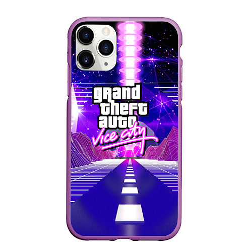 Чехол iPhone 11 Pro матовый GTA vice city retrovawe / 3D-Фиолетовый – фото 1