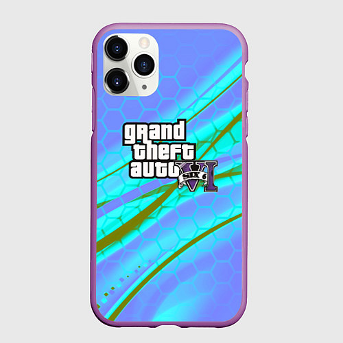 Чехол iPhone 11 Pro матовый GTA 6 неоновые соты геометрия / 3D-Фиолетовый – фото 1