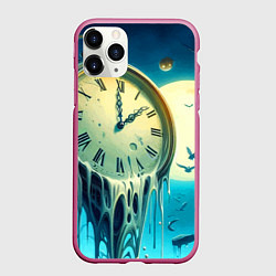 Чехол iPhone 11 Pro матовый Часы в сказочном лесу под луной - фантазия, цвет: 3D-малиновый
