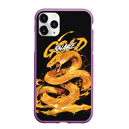 Чехол iPhone 11 Pro матовый Gold snake / 3D-Фиолетовый – фото 1