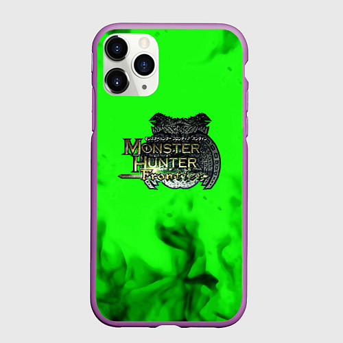 Чехол iPhone 11 Pro матовый Monster Hunter fire green / 3D-Фиолетовый – фото 1