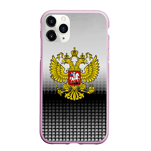 Чехол iPhone 11 Pro матовый Герб РФ текстура серая / 3D-Розовый – фото 1