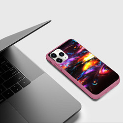 Чехол iPhone 11 Pro матовый Неоновая абстракция краски, цвет: 3D-малиновый — фото 2