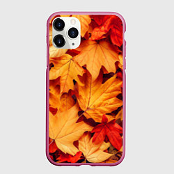 Чехол iPhone 11 Pro матовый Осенние кленовые листья, цвет: 3D-малиновый
