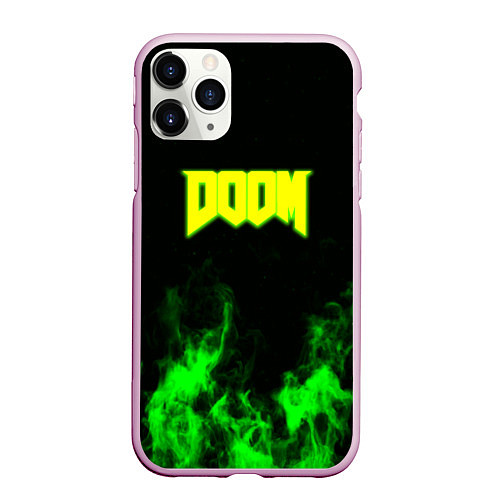 Чехол iPhone 11 Pro матовый Doom кислотное лого огонь / 3D-Розовый – фото 1