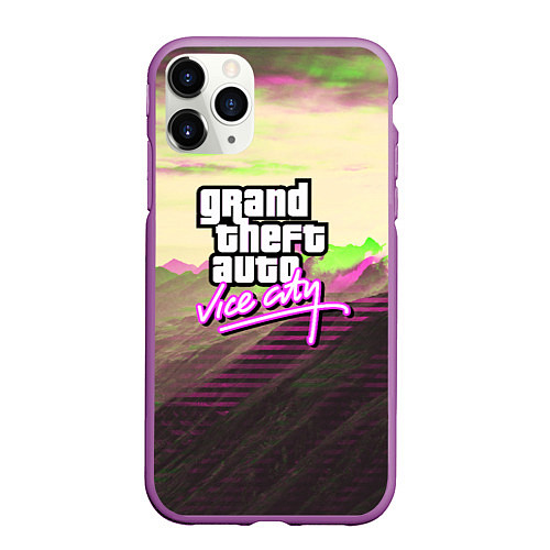 Чехол iPhone 11 Pro матовый Vice city glitch / 3D-Фиолетовый – фото 1