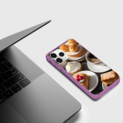 Чехол iPhone 11 Pro матовый Кофе и пирожные, цвет: 3D-фиолетовый — фото 2
