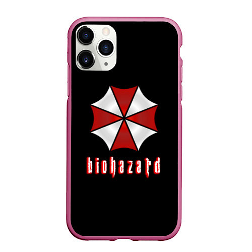 Чехол iPhone 11 Pro матовый Biohazard logo / 3D-Малиновый – фото 1