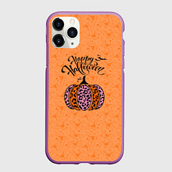 Чехол iPhone 11 Pro матовый Halloween - тыква леопардовая, цвет: 3D-фиолетовый