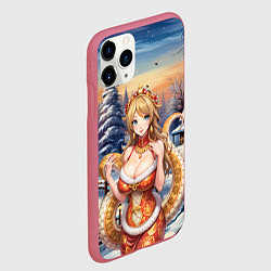 Чехол iPhone 11 Pro матовый Девушка - змея символ 2025, цвет: 3D-малиновый — фото 2