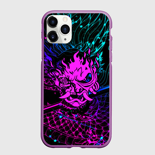 Чехол iPhone 11 Pro матовый Cyberpunk 2077 dragon neon / 3D-Фиолетовый – фото 1