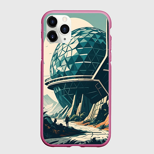 Чехол iPhone 11 Pro матовый Фантастика круглое здание / 3D-Малиновый – фото 1