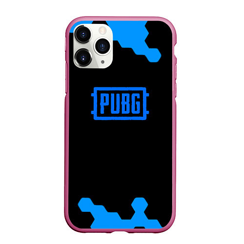 Чехол iPhone 11 Pro матовый PUBG синие соты абстракция / 3D-Малиновый – фото 1