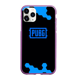 Чехол iPhone 11 Pro матовый PUBG синие соты абстракция, цвет: 3D-фиолетовый