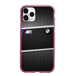 Чехол iPhone 11 Pro матовый BMW металлическая сетка, цвет: 3D-малиновый