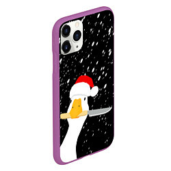 Чехол iPhone 11 Pro матовый Гусь Санта с ножом в клюве, цвет: 3D-фиолетовый — фото 2