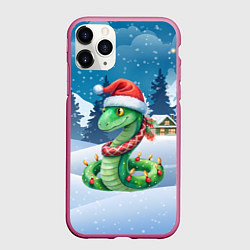 Чехол iPhone 11 Pro матовый Новогодняя змейка в гирлянде, цвет: 3D-малиновый