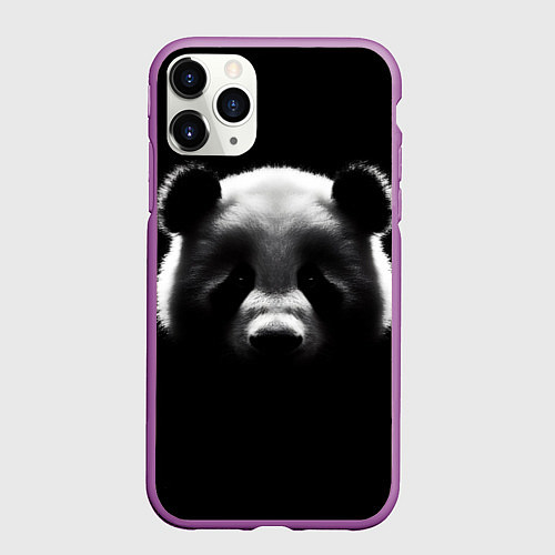 Чехол iPhone 11 Pro матовый Панда на черном фоне / 3D-Фиолетовый – фото 1