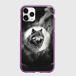 Чехол iPhone 11 Pro матовый Голова серого волка, цвет: 3D-фиолетовый