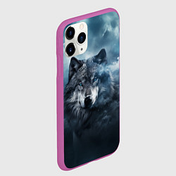 Чехол iPhone 11 Pro матовый Волк ночью под луной, цвет: 3D-фиолетовый — фото 2